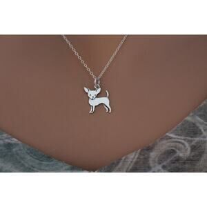Sterling Silver Chihuahua Dog Necklace, Silver Chihuahua Dog Charm Necklace